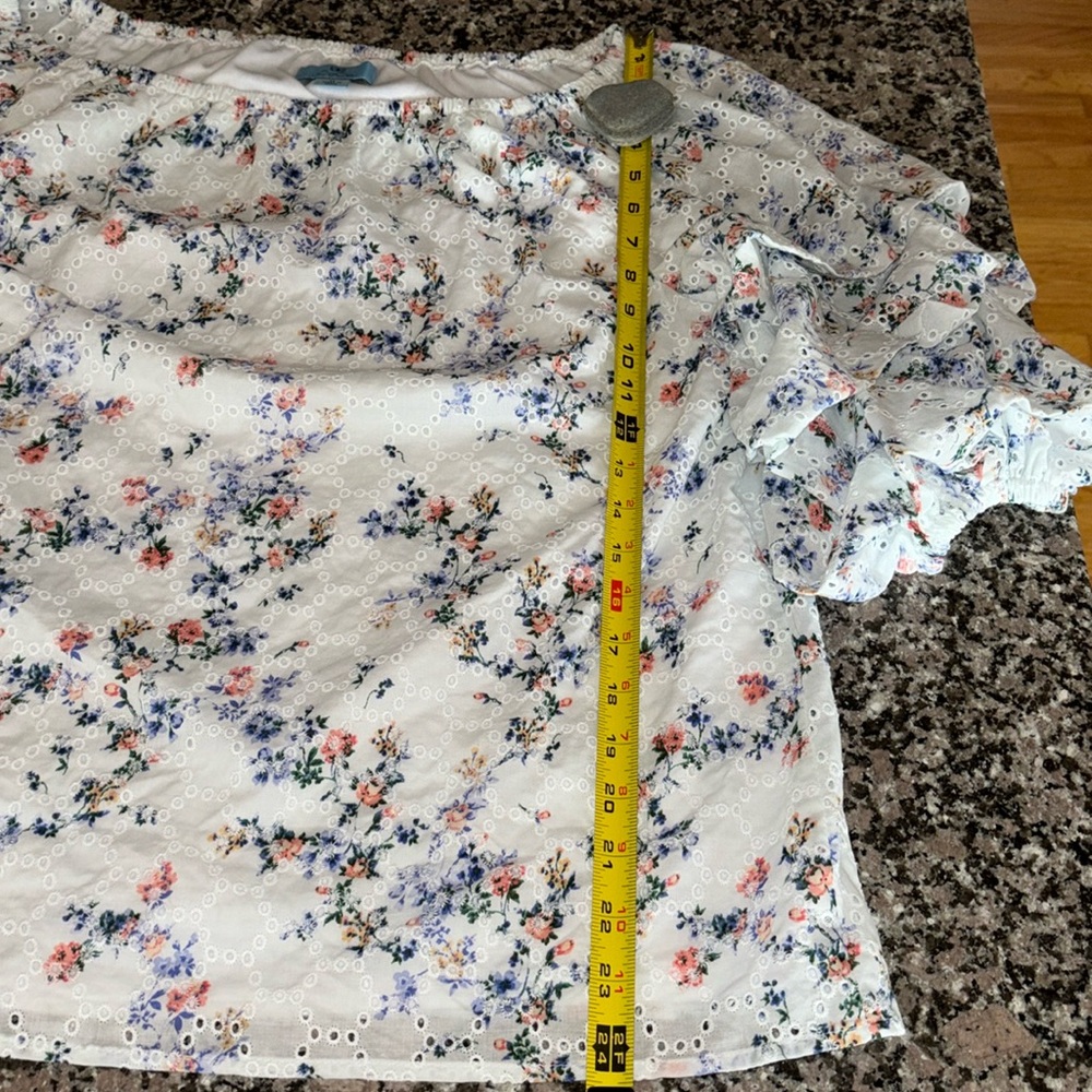 CeCe balloon puffy sleeves blouse eyelet floral pattern white lined body Sz XL - Picture 13 of 14